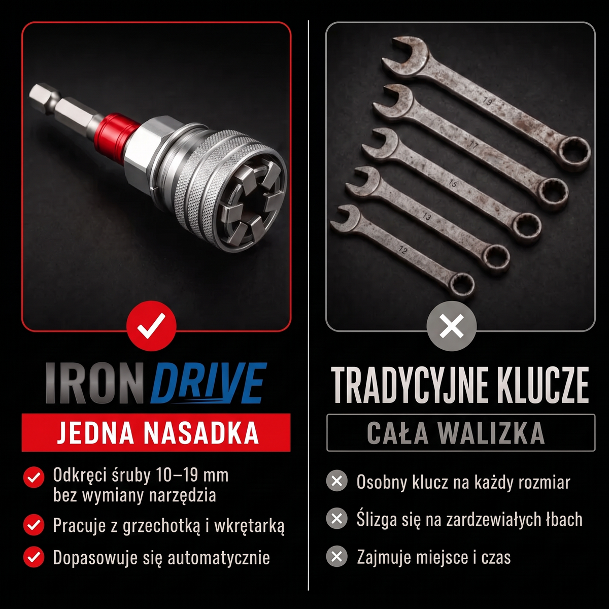 IronDrive™ - Nasadka Samozaciskowa 10–19 mm